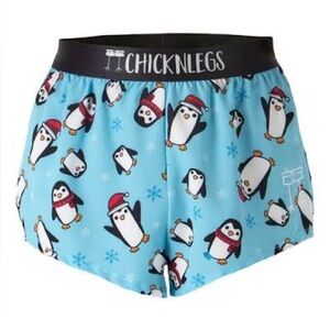 NWT ChicknLegs NWT Blue Penguin 4” Half Split Athletic Shorts - Size Large (L)